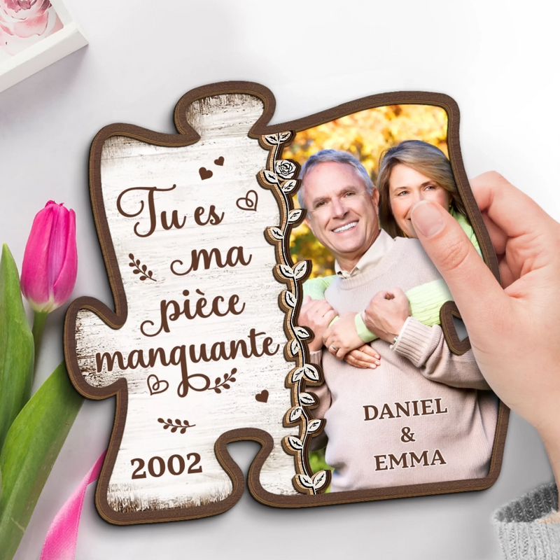 Plaque En Bois Personnalisée À Deux Couches Avec Photo Et Support – Cadeaux D’Anniversaire De Mariage Pour Mari Et Femme, Lui Et Elle – Deux Âmes Qui S’emboîtent Parfaitement