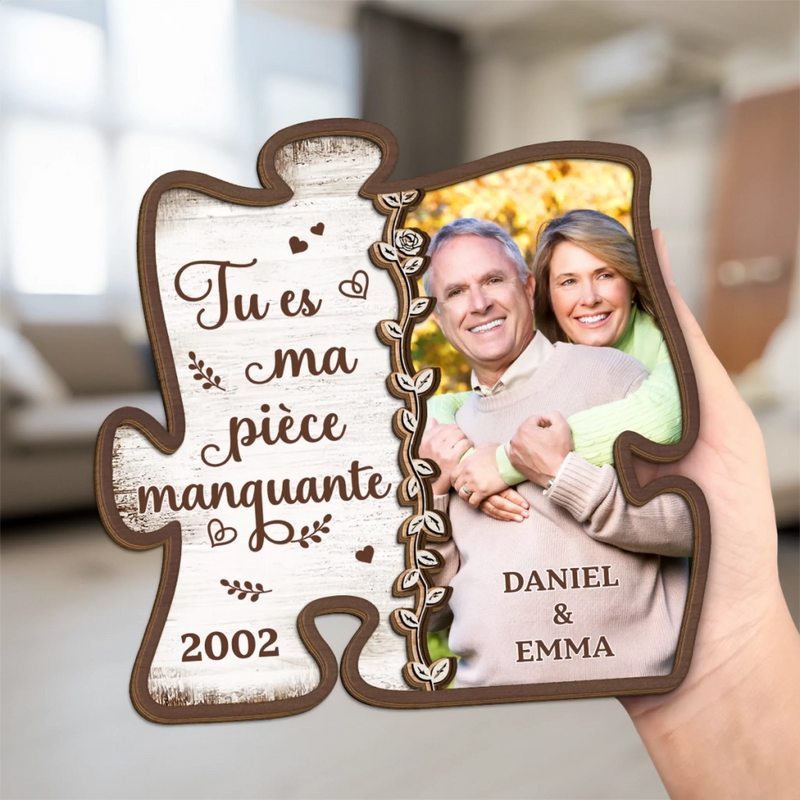 Plaque En Bois Personnalisée À Deux Couches Avec Photo Et Support – Cadeaux D’Anniversaire De Mariage Pour Mari Et Femme, Lui Et Elle – Deux Âmes Qui S’emboîtent Parfaitement