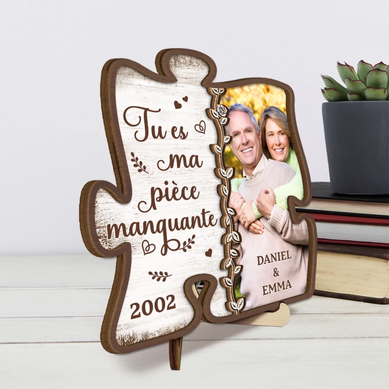 Plaque En Bois Personnalisée À Deux Couches Avec Photo Et Support – Cadeaux D’Anniversaire De Mariage Pour Mari Et Femme, Lui Et Elle – Deux Âmes Qui S’emboîtent Parfaitement