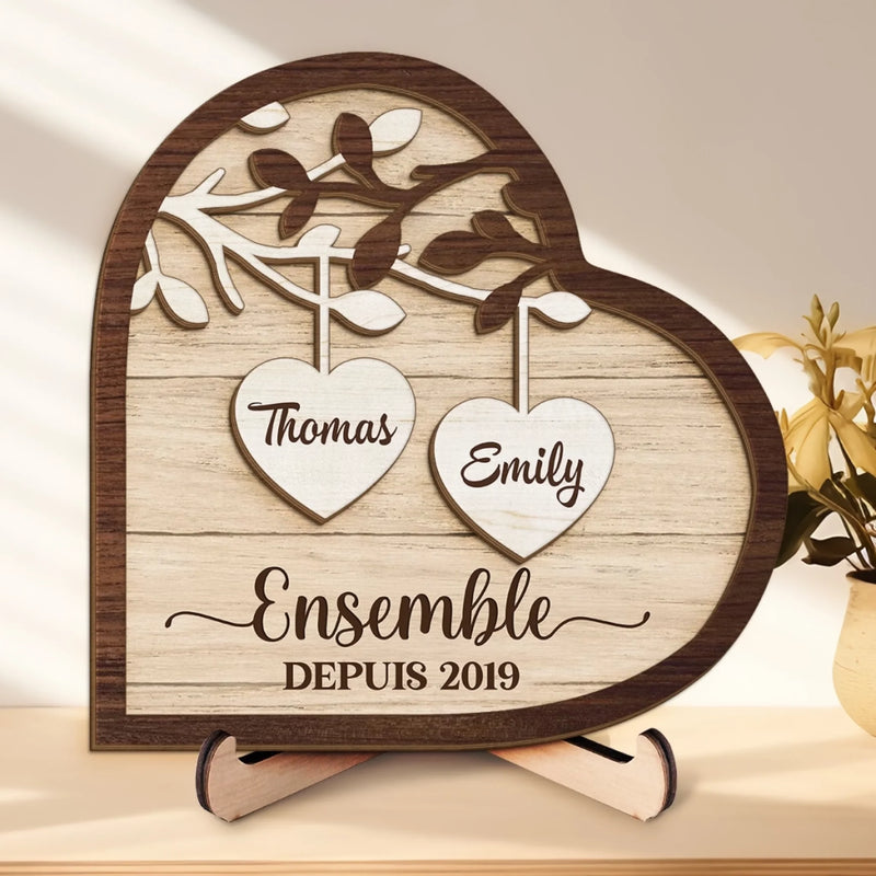 Plaque En Bois Personnalisée À Deux Couches Avec Support – Cadeaux D’Anniversaire De Mariage Pour Mari Et Femme, Lui Et Elle – Tu Complètes Chaque Partie De Mon Cœur