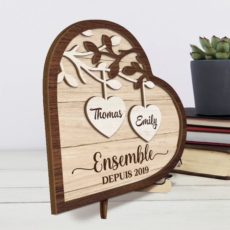Plaque En Bois Personnalisée À Deux Couches Avec Support – Cadeaux D’Anniversaire De Mariage Pour Mari Et Femme, Lui Et Elle – Tu Complètes Chaque Partie De Mon Cœur
