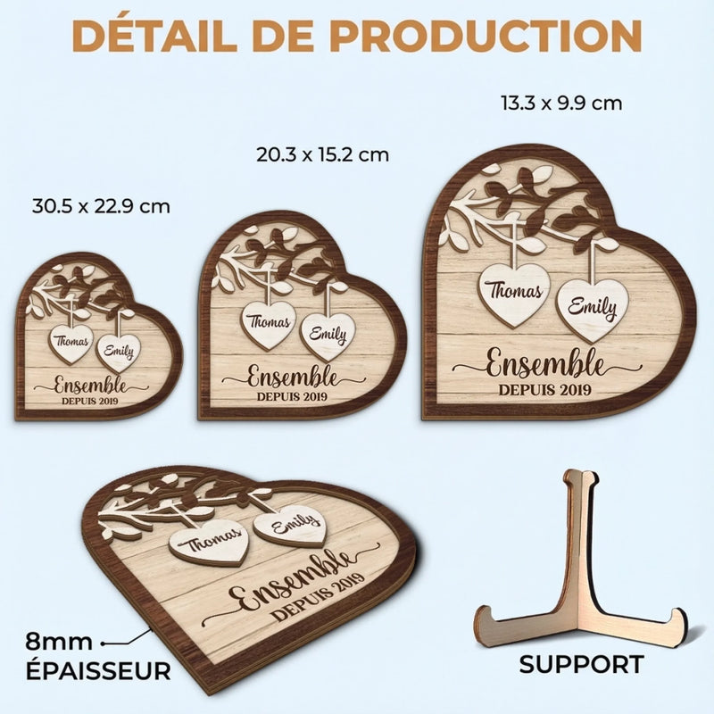 Plaque En Bois Personnalisée À Deux Couches Avec Support – Cadeaux D’Anniversaire De Mariage Pour Mari Et Femme, Lui Et Elle – Tu Complètes Chaque Partie De Mon Cœur