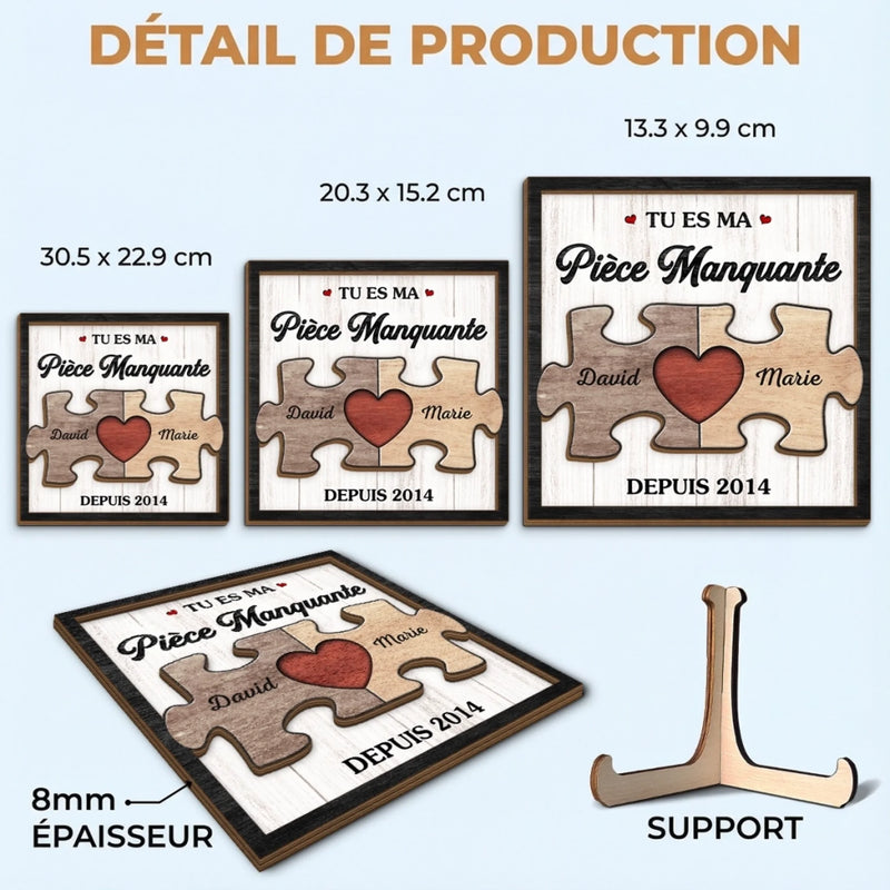 Plaque En Bois Personnalisée À Deux Couches Avec Support – Cadeaux D’Anniversaire De Mariage Pour Mari Et Femme, Lui Et Elle – Tu Es La Pièce Qui Donne Sens À Ma Vie