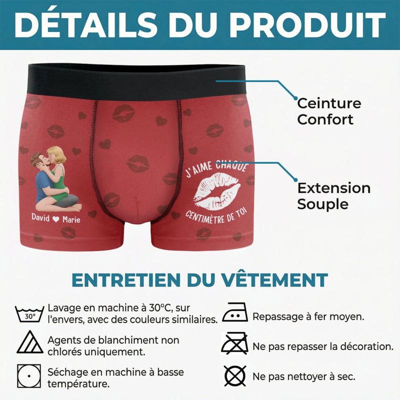 Boxer Homme Personnalisé – Cadeaux D’Anniversaire, De Noël Et De Mariage Pour Mari Et Femme, Pour Lui Et Pour Elle – J'aime Chaque Centimètre De Toi