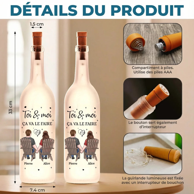 Lampe-Bouteille Personnalisée – Cadeaux D’Anniversaire De Mariage Pour Mari Et Femme, Lui Et Elle – Là Où Commence Notre Calme