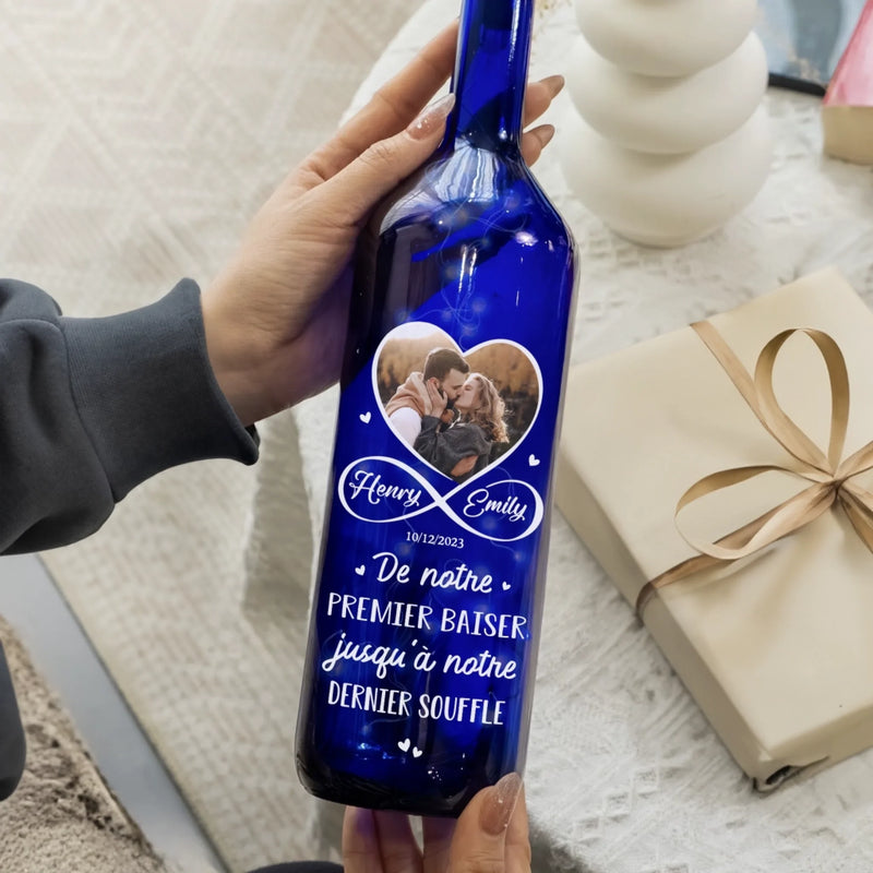 Lampe-Bouteille Bleue Personnalisée Avec Photo – Cadeaux D’Anniversaire De Mariage Pour Mari Et Femme, Lui Et Elle – L’Amour Écrit En Lumière