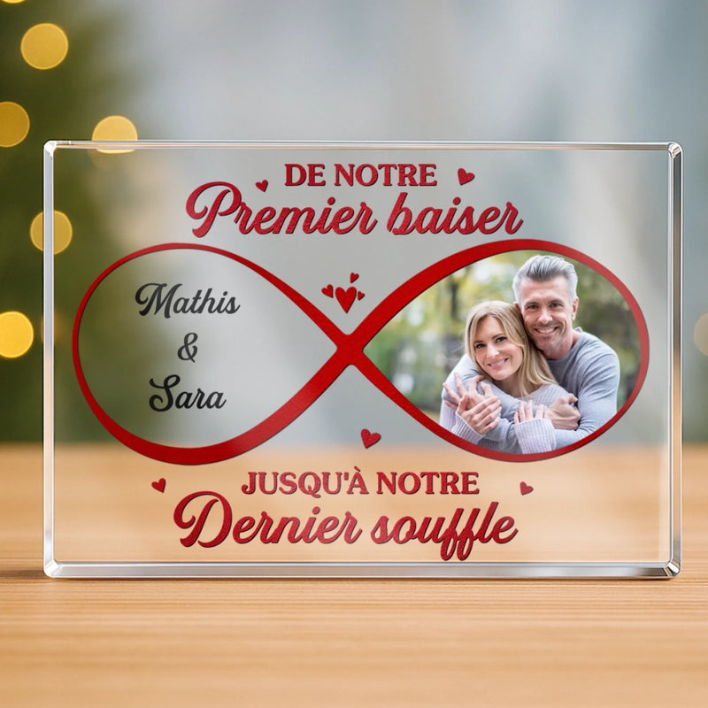 Plaque Acrylique Personnalisée En Forme De Rectangle Horizontal – Cadeaux D’Anniversaire De Mariage Pour Mari Et Femme, Lui Et Elle – Deux Cœurs, Une Vie