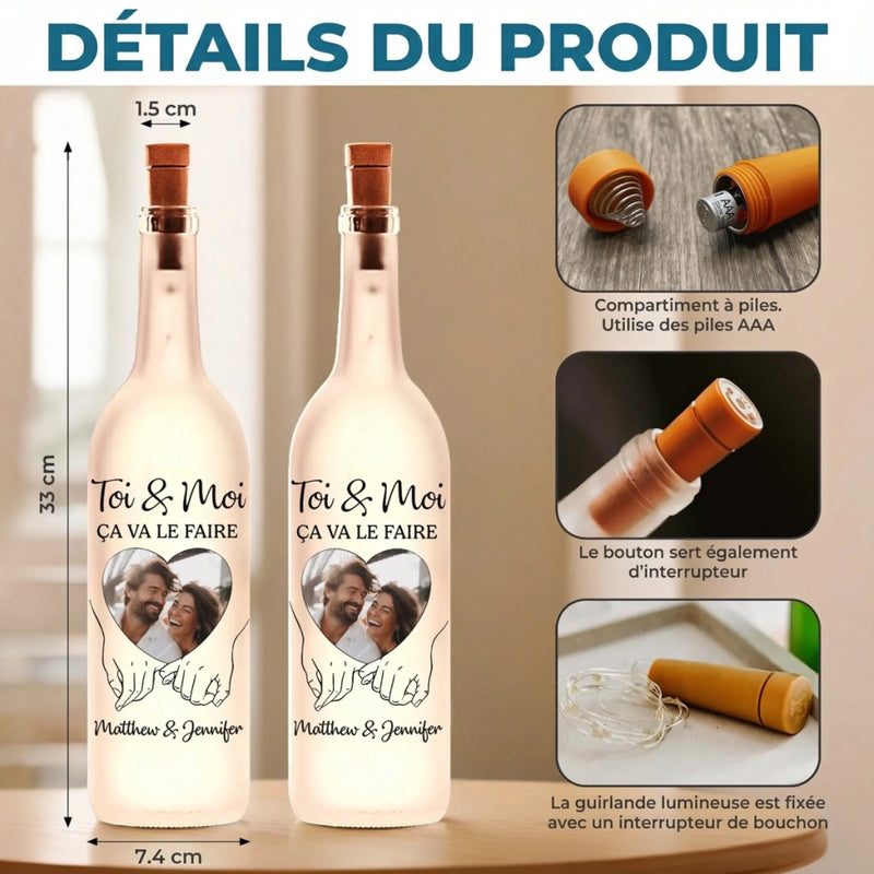 Lampe-Bouteille Personnalisée Avec Photo – Cadeaux D’Anniversaire De Mariage Pour Mari Et Femme, Lui Et Elle – Là Où Tu Es, Est Ma Place