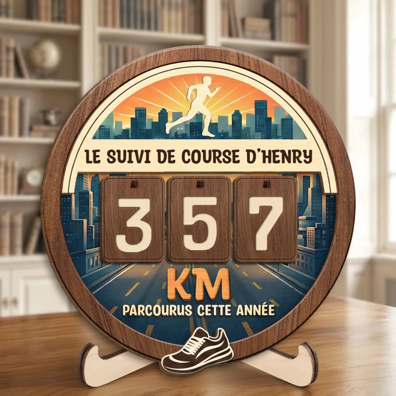 Cadeau Panneau De Suivi En Bois Personnalisable – Pour Amoureux De La Course – Des Kilomètres En Mouvement