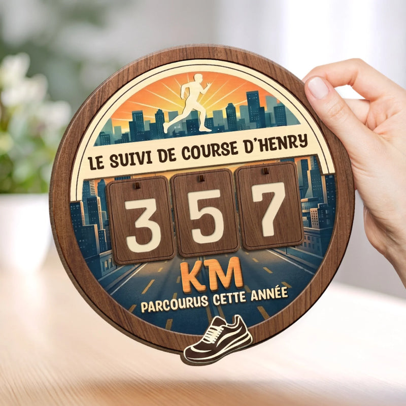 Cadeau Panneau De Suivi En Bois Personnalisable – Pour Amoureux De La Course – Des Kilomètres En Mouvement