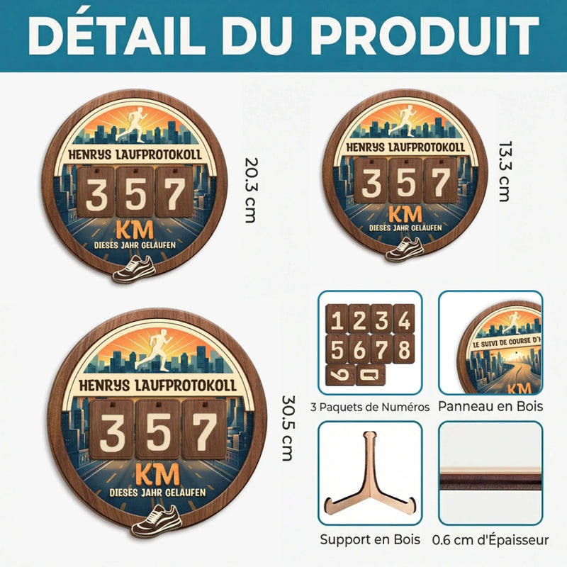 Cadeau Panneau De Suivi En Bois Personnalisable – Pour Amoureux De La Course – Des Kilomètres En Mouvement
