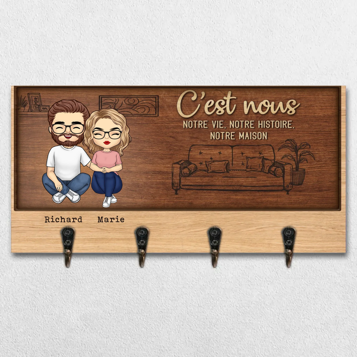 Porte-Clés Mural Personnalisé – Cadeaux D'Anniversaire Pour Maman, Papa, Enfants – Un Foyer Tissé D'Amour