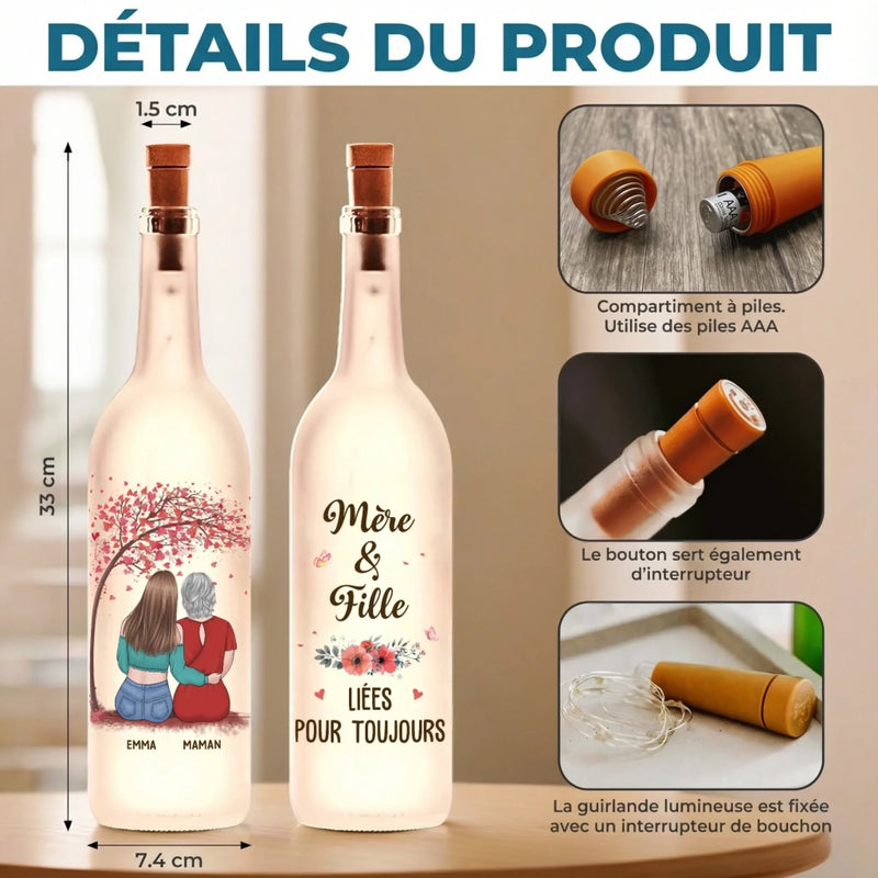 Lampe-Bouteille Personnalisée – Cadeau Fête Des Mères Pour Maman – Liées Pour Toujours