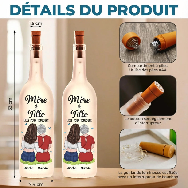 Lampe-Bouteille Personnalisée – Cadeau Fête Des Mères Pour Maman – Inséparables, À Jamais Liées