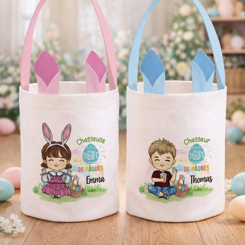 Panier Lapin Personnalisé – Cadeau De Pâques Pour Enfants – Récolte Gourmande De Pâques