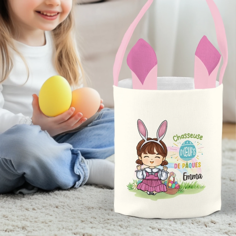Panier Lapin Personnalisé – Cadeau De Pâques Pour Enfants – Récolte Gourmande De Pâques