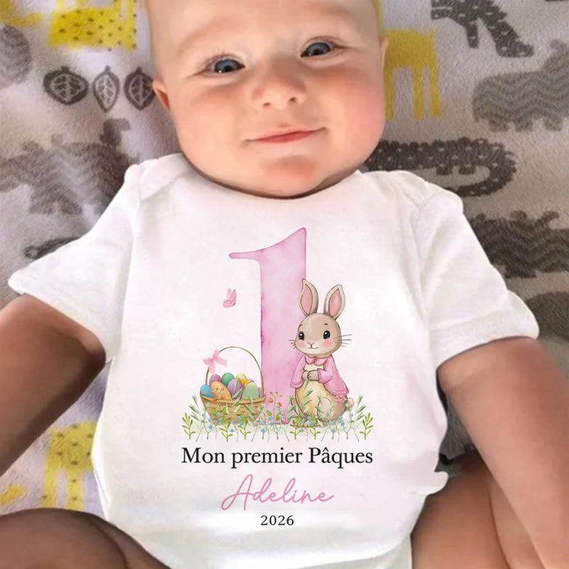 Body Bébé Personnalisé – Cadeau De Pâques Pour Nouveau-Né – Petit Lapin, Grande Joie