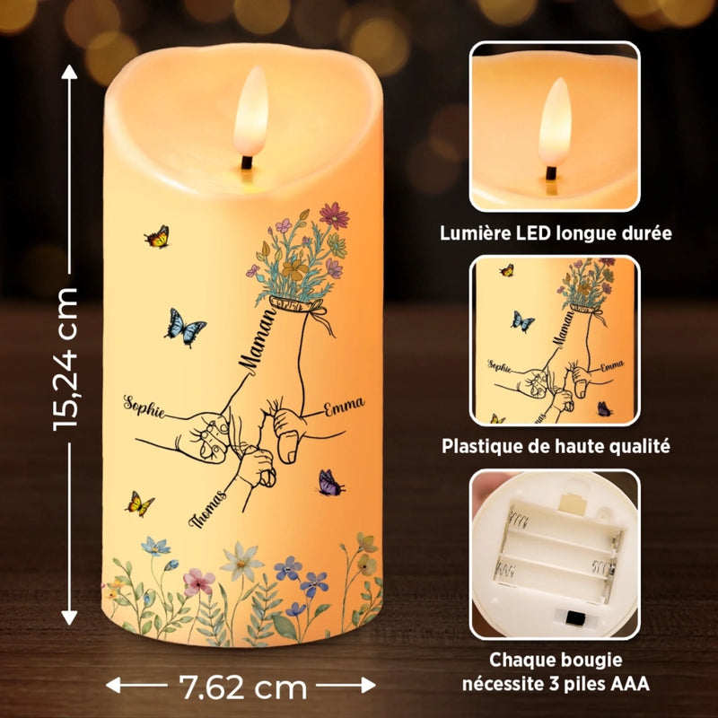 Bougie LED Personnalisée – Cadeau Fête Des Mères Pour Maman – Grâce À Toi, Maman, Je Fleuris