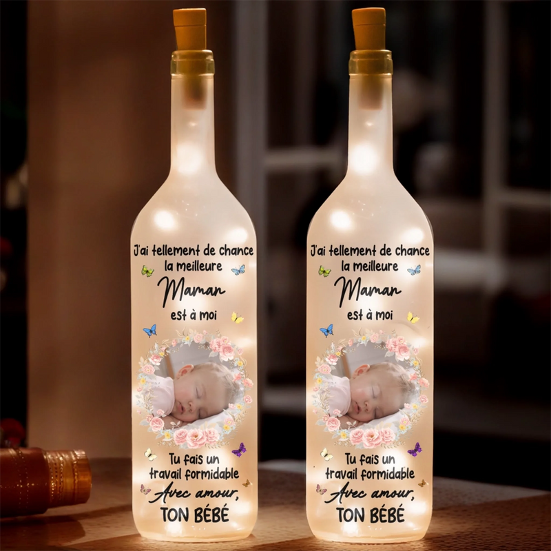 Lampe-Bouteille Personnalisée Avec Photo – Cadeau Fête Des Mères Pour Maman – Tu Es Mon Bonheur