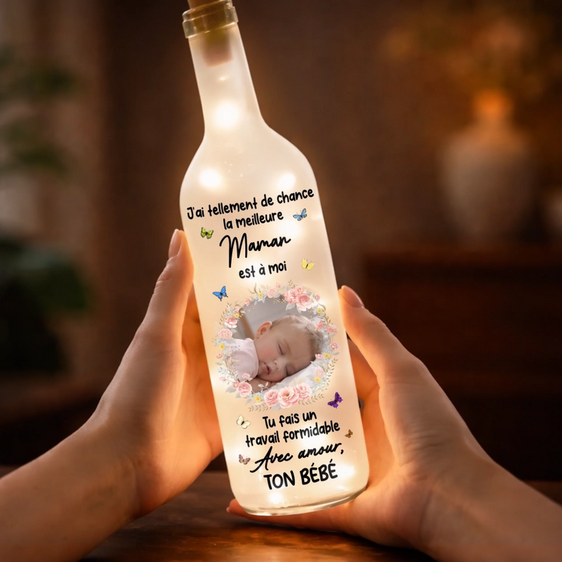 Lampe-Bouteille Personnalisée Avec Photo – Cadeau Fête Des Mères Pour Maman – Tu Es Mon Bonheur
