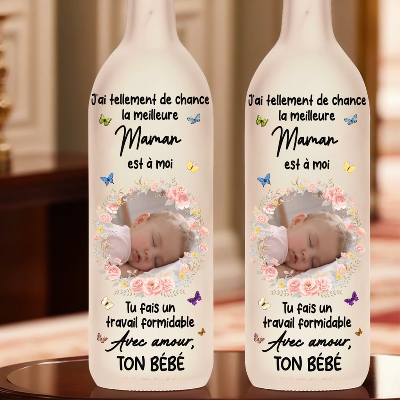 Lampe-Bouteille Personnalisée Avec Photo – Cadeau Fête Des Mères Pour Maman – Tu Es Mon Bonheur