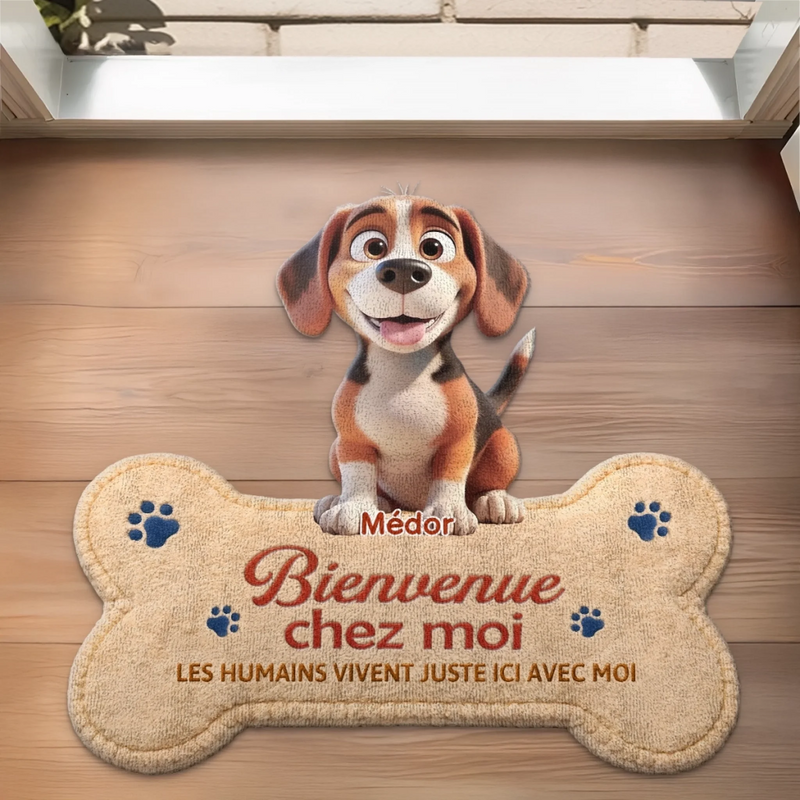 Paillasson Personnalisé De Forme Découpée – Cadeau Pour Propriétaires D’Animaux – Bienvenue Dans Notre Maison
