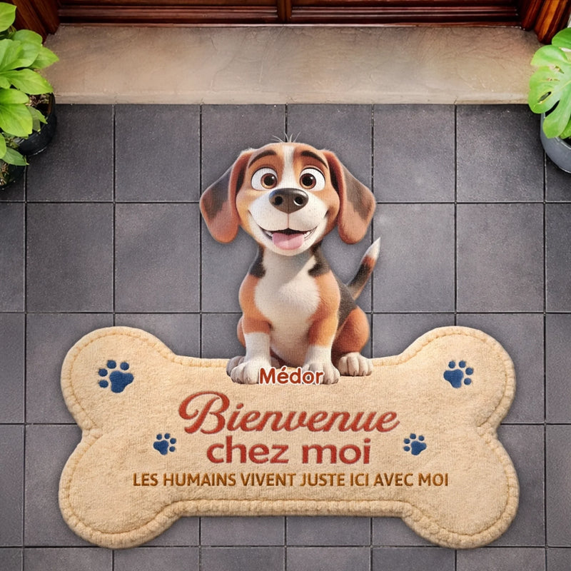 Paillasson Personnalisé De Forme Découpée – Cadeau Pour Propriétaires D’Animaux – Bienvenue Dans Notre Maison
