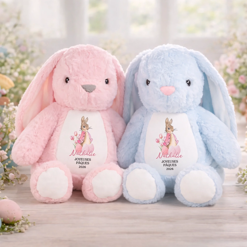 Peluche Lapin Personnalisée – Cadeau De Pâques Pour Bébé – L’Amour Enveloppé De Douceur