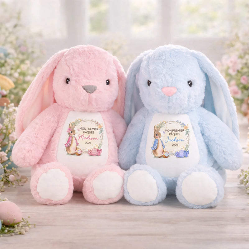 Peluche Lapin Personnalisée – Cadeau De Pâques Pour Bébé – Mon Compagnon Tout Doux