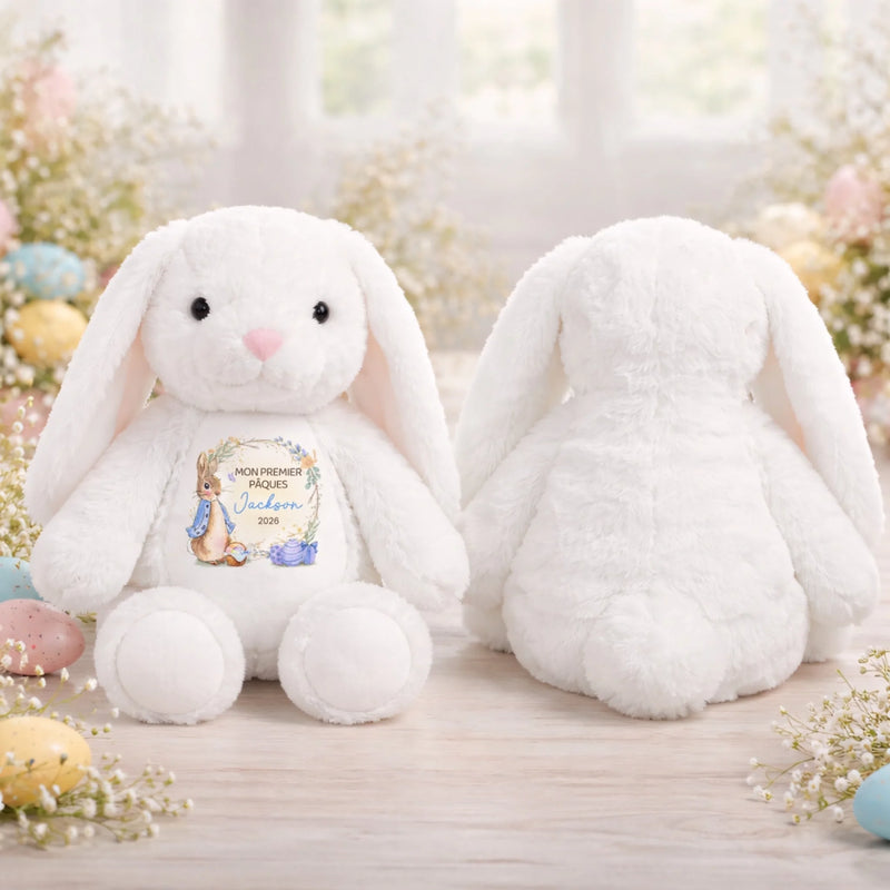 Peluche Lapin Personnalisée – Cadeau De Pâques Pour Bébé – Mon Compagnon Tout Doux