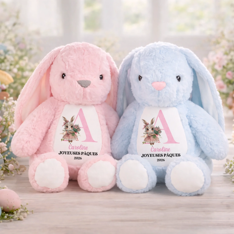 Peluche Lapin Personnalisée – Cadeau De Pâques Pour Bébé – Mon Lapin De Cœur
