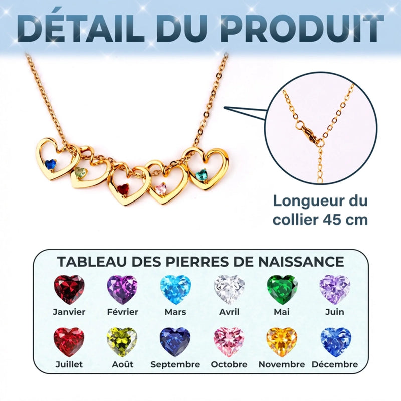 Collier Cœur Avec Pierre De Naissance Personnalisé – Cadeau Fête Des Mères Pour Maman – Je T’Aime, Maman