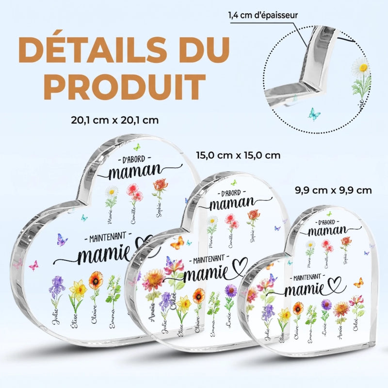 Plaque Acrylique En Forme De Cœur Personnalisée – Cadeau Pour Maman, Mamie – Devenir Mamie Avec Grâce
