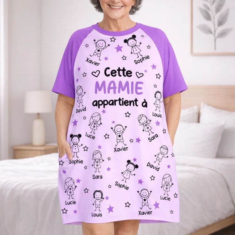 T-Shirt De Nuit Femme Personnalisé – Cadeau Pour Mamie – Doux Rêves Et Tendres Moments