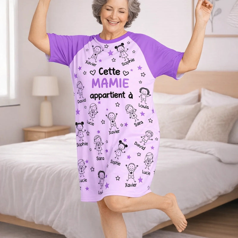 T-Shirt De Nuit Femme Personnalisé – Cadeau Pour Mamie – Doux Rêves Et Tendres Moments