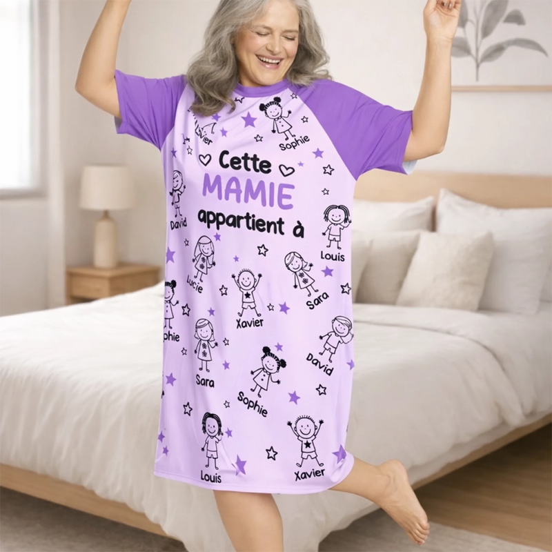 T-Shirt De Nuit Femme Personnalisé – Cadeau Pour Mamie – Doux Rêves Et Tendres Moments