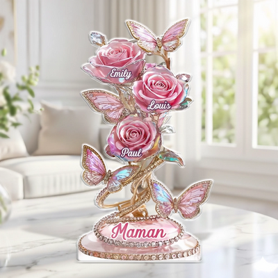 Plaque Acrylique Personnalisée – Cadeau Pour Mamie, Maman – L’Amour D’Une Famille En Deux Cœurs