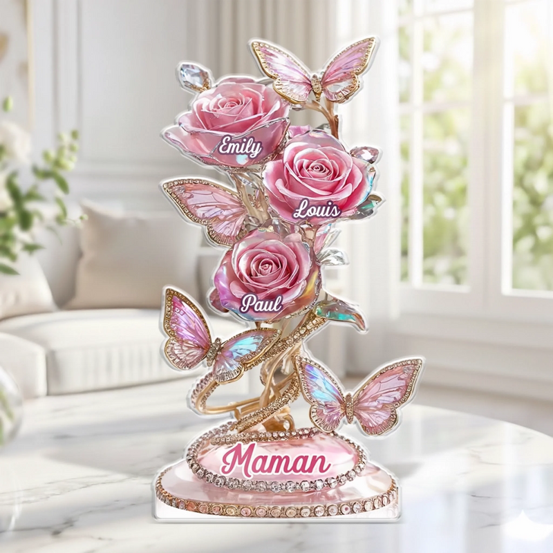 Plaque Acrylique Personnalisée – Cadeau Pour Mamie, Maman – L’Amour D’Une Famille En Deux Cœurs