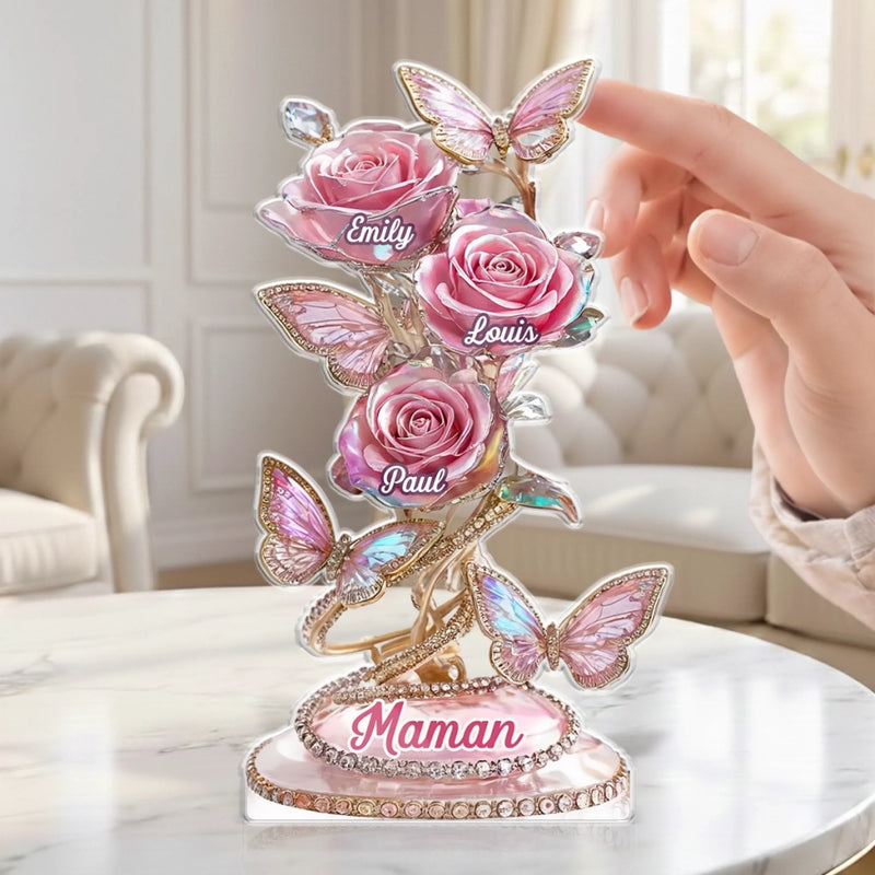 Plaque Acrylique Personnalisée – Cadeau Pour Mamie, Maman – L’Amour D’Une Famille En Deux Cœurs