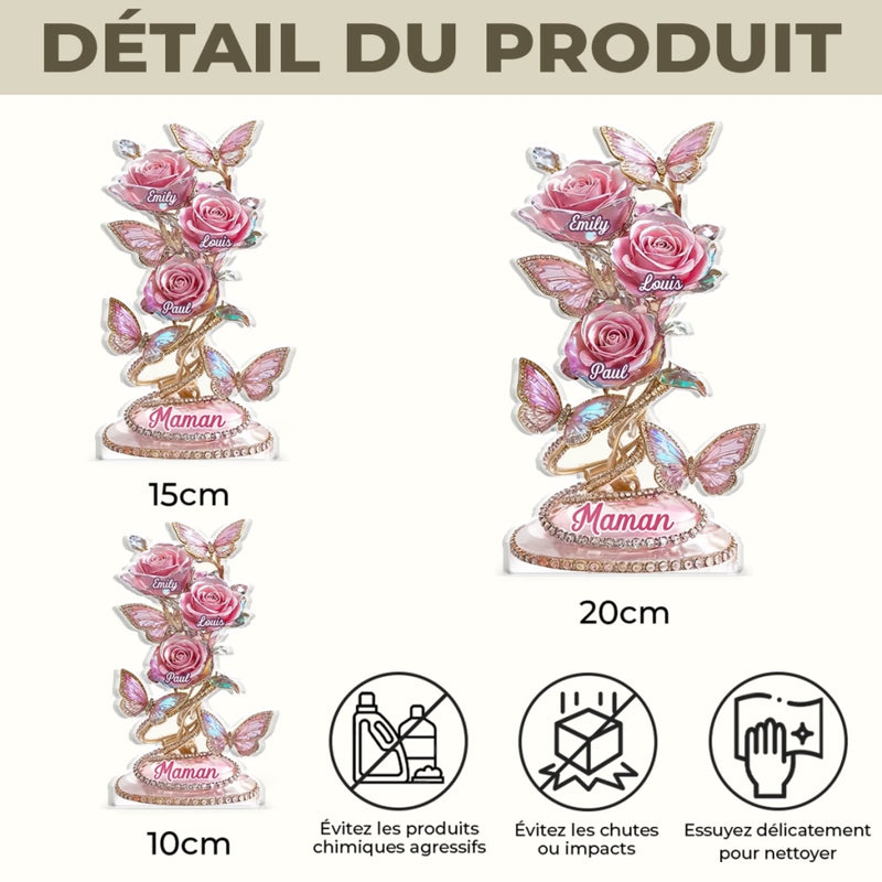 Plaque Acrylique Personnalisée – Cadeau Pour Mamie, Maman – L’Amour D’Une Famille En Deux Cœurs
