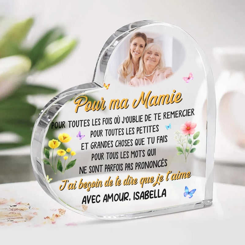 Plaque Acrylique En Forme De Cœur Personnalisée – Cadeau Pour Mamie – Un Cœur Qui S’agrandit