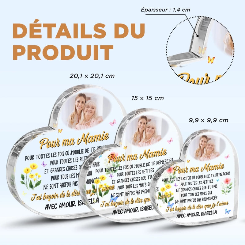 Plaque Acrylique En Forme De Cœur Personnalisée – Cadeau Pour Mamie – Un Cœur Qui S’agrandit