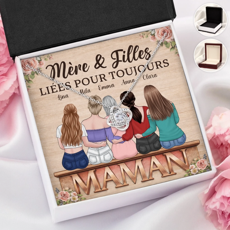 Collier Nœud D’Amour Personnalisé – Cadeau Pour Maman, Fille – Son Amour Relie Nos Générations