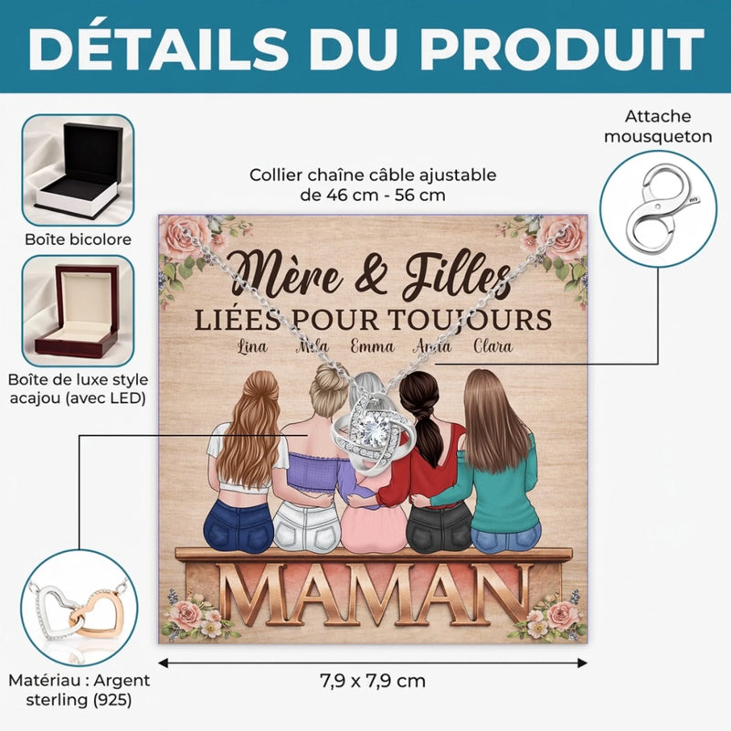 Collier Nœud D’Amour Personnalisé – Cadeau Pour Maman, Fille – Son Amour Relie Nos Générations
