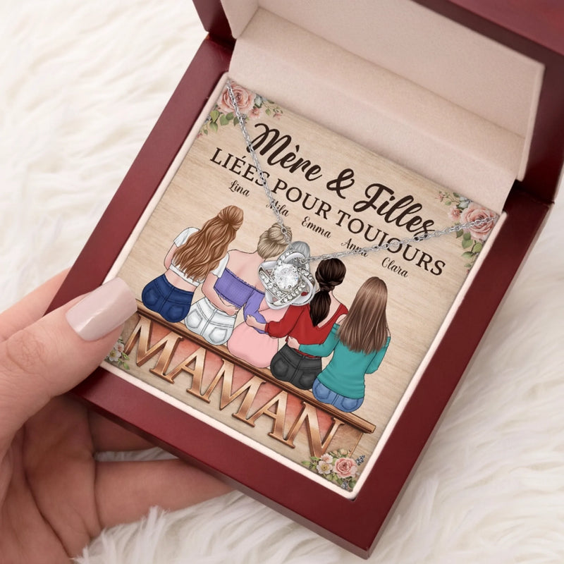 Collier Nœud D’Amour Personnalisé – Cadeau Pour Maman, Fille – Son Amour Relie Nos Générations