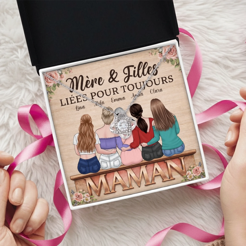 Collier Nœud D’Amour Personnalisé – Cadeau Pour Maman, Fille – Son Amour Relie Nos Générations