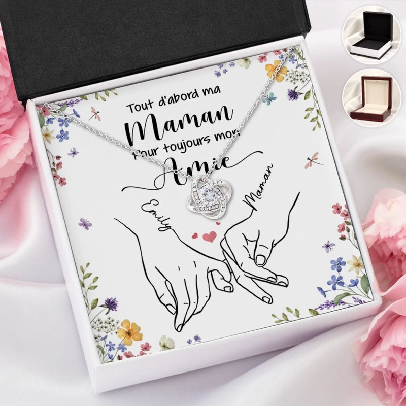 Collier Nœud D’Amour Personnalisé – Cadeau Pour Maman, Fille – L’Amour Qui Nous Rassemble
