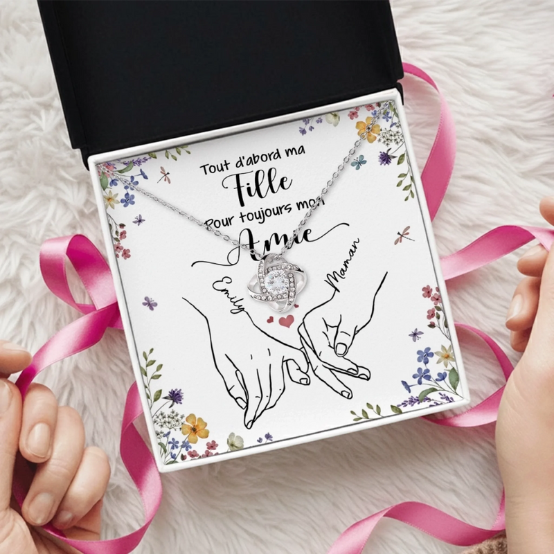 Collier Nœud D’Amour Personnalisé – Cadeau Pour Maman, Fille – L’Amour Qui Nous Rassemble