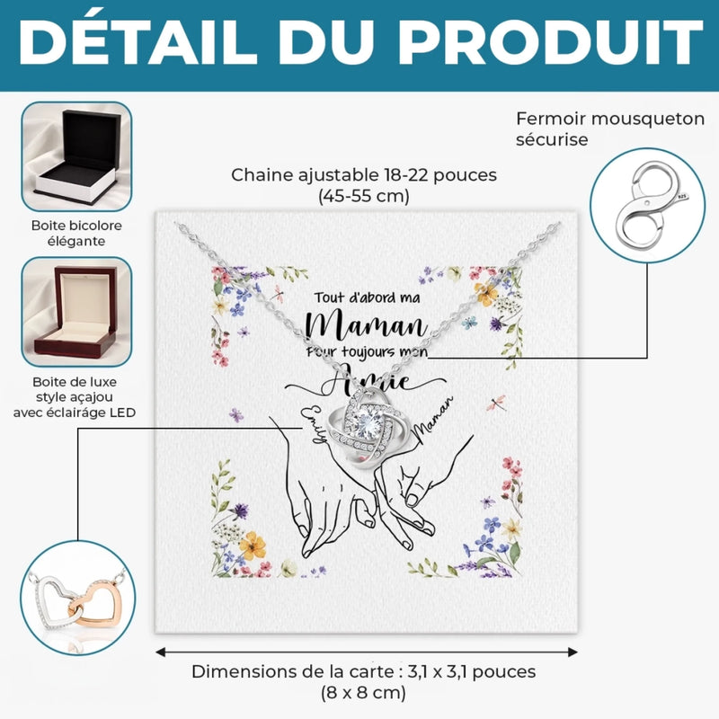 Collier Nœud D’Amour Personnalisé – Cadeau Pour Maman, Fille – L’Amour Qui Nous Rassemble
