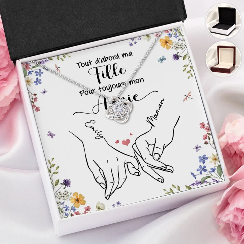 Collier Nœud D’Amour Personnalisé – Cadeau Pour Maman, Fille – L’Amour Qui Nous Rassemble